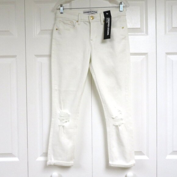 New! Express 4R Mia Cropped Legging Jeans Bright White Solid - Picture 1 of 9